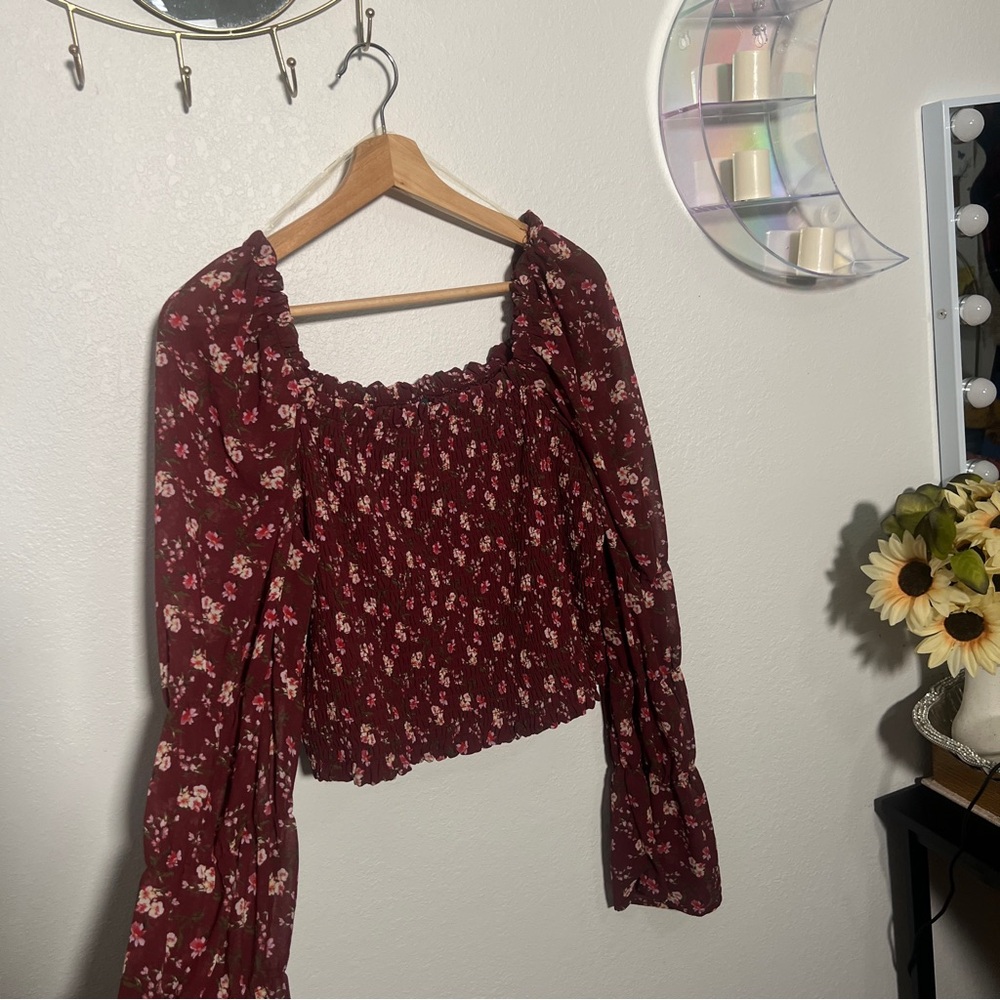 Wild Fable Burgundy Floral Blouse